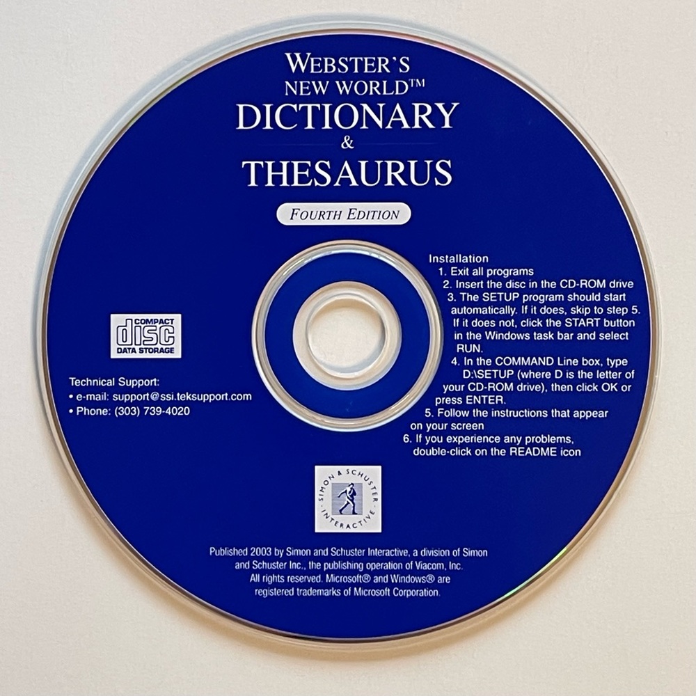 CD for PC of Webster’s New World Dictionary & Thesaurus